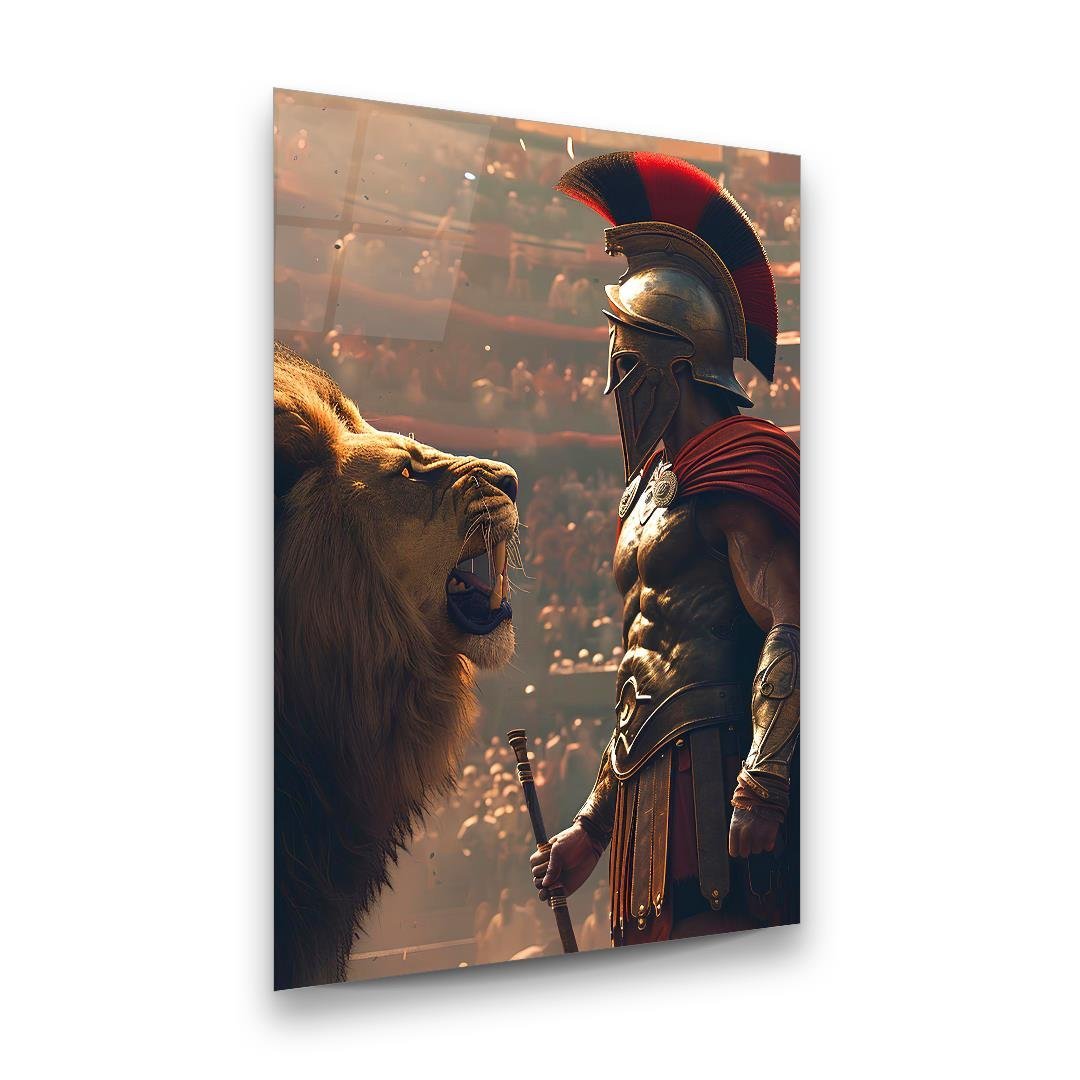 Aslan ve Şövalye Dikey Cam Tablo-Glass Art Concept