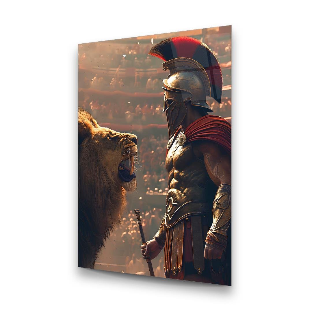Aslan ve Şövalye Dikey Cam Tablo-Glass Art Concept