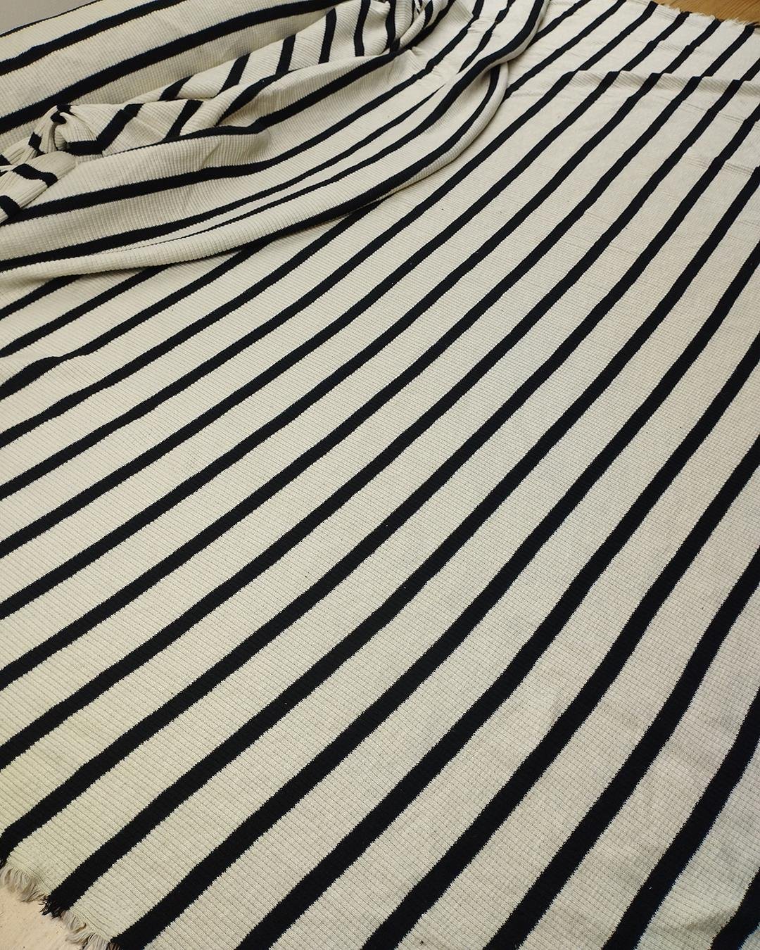 Kaşkorse Örme Bej Siyah Enine Çizgili (En 120 cm x Boy 190 cm)
