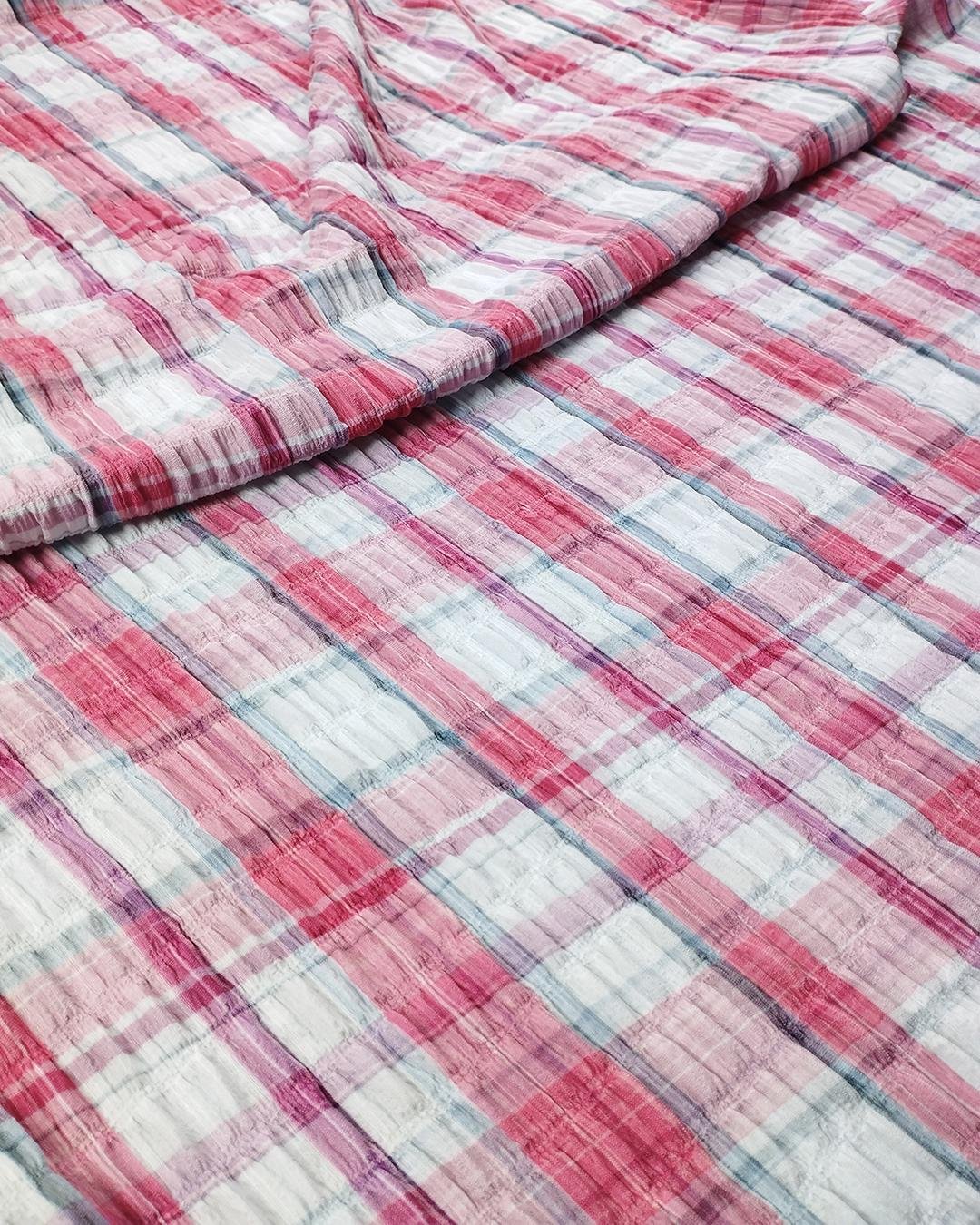 Pembe Mavi Renklerde Büzgülü Jarse (En 140 cm x Boy 320 cm)