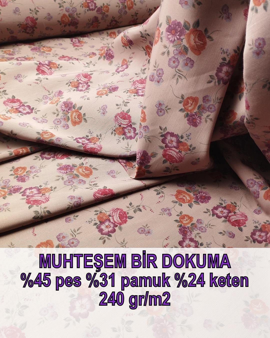 Pembe Üzeri Çiçek Desen Tok Dokuma En: 150 