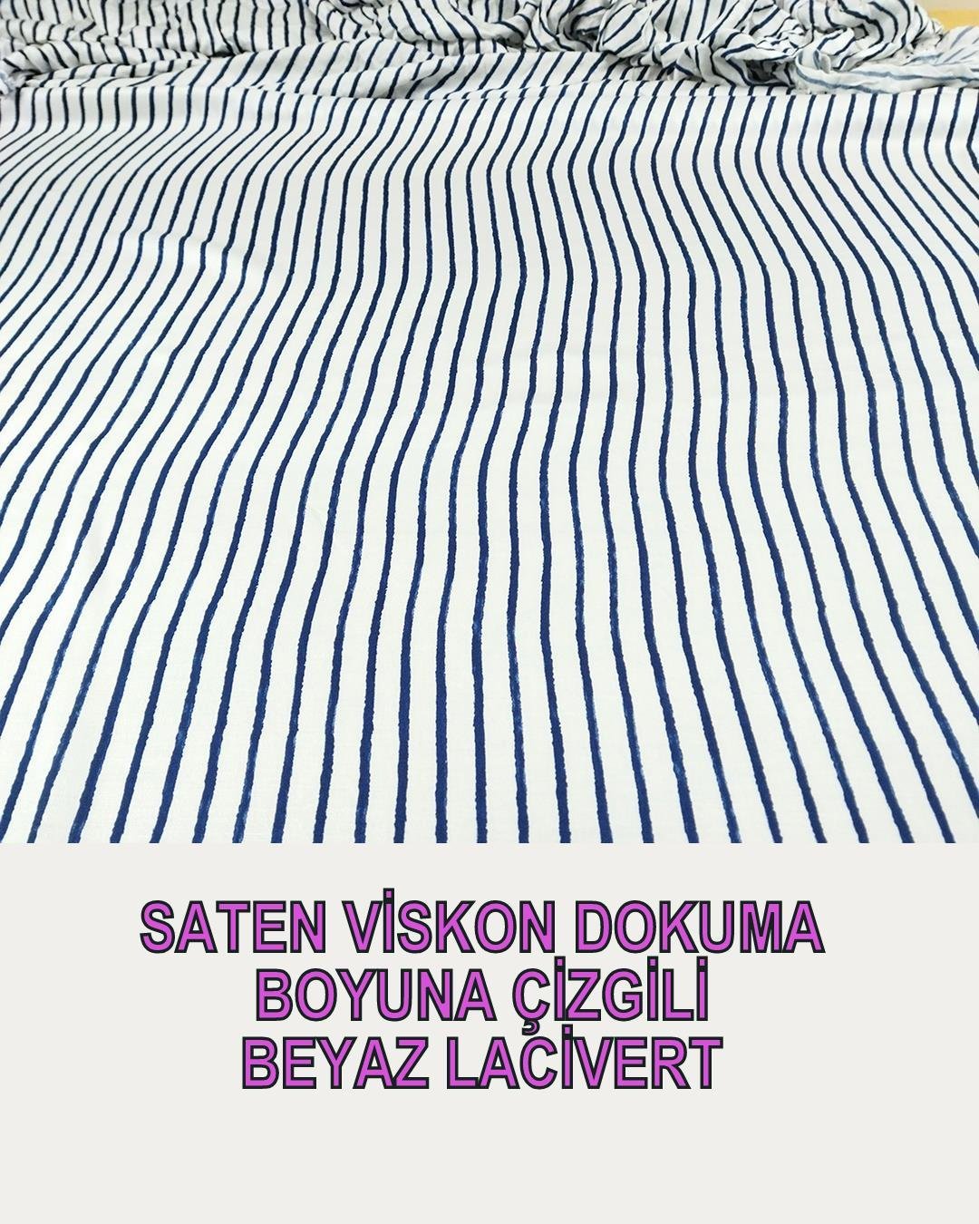 Saten Viskon Lacivert Beyaz Boyuna Çizgili (En 120 cm x Boy 195 cm)