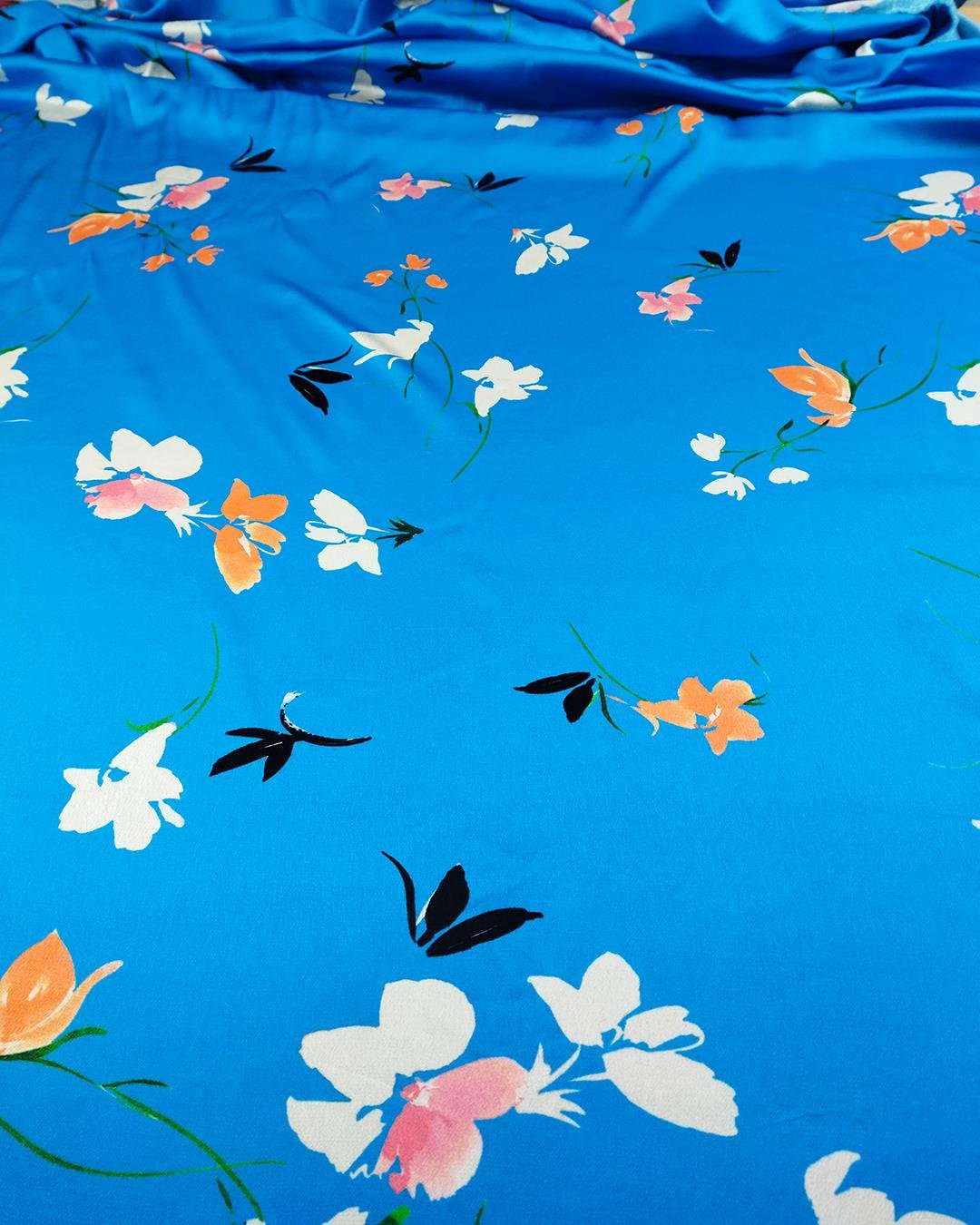 Saten Viskon Mevi Üzeri Çiçek Desenli (En 130 cm x Boy 200 cm)
