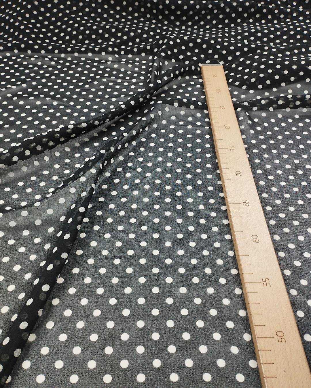 Siyah Üzeri Beyaz Puantiyeli Şifon (En  150 cm x Boy  150 cm)