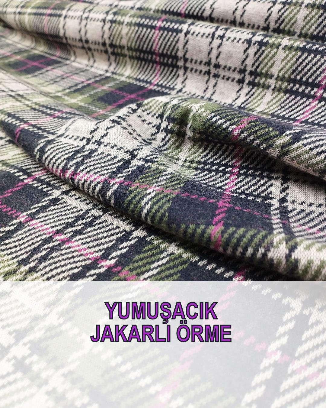 Yeşil Pembe Ekru Jakarlı Örme (En 160 cm x Boy 180 cm)
