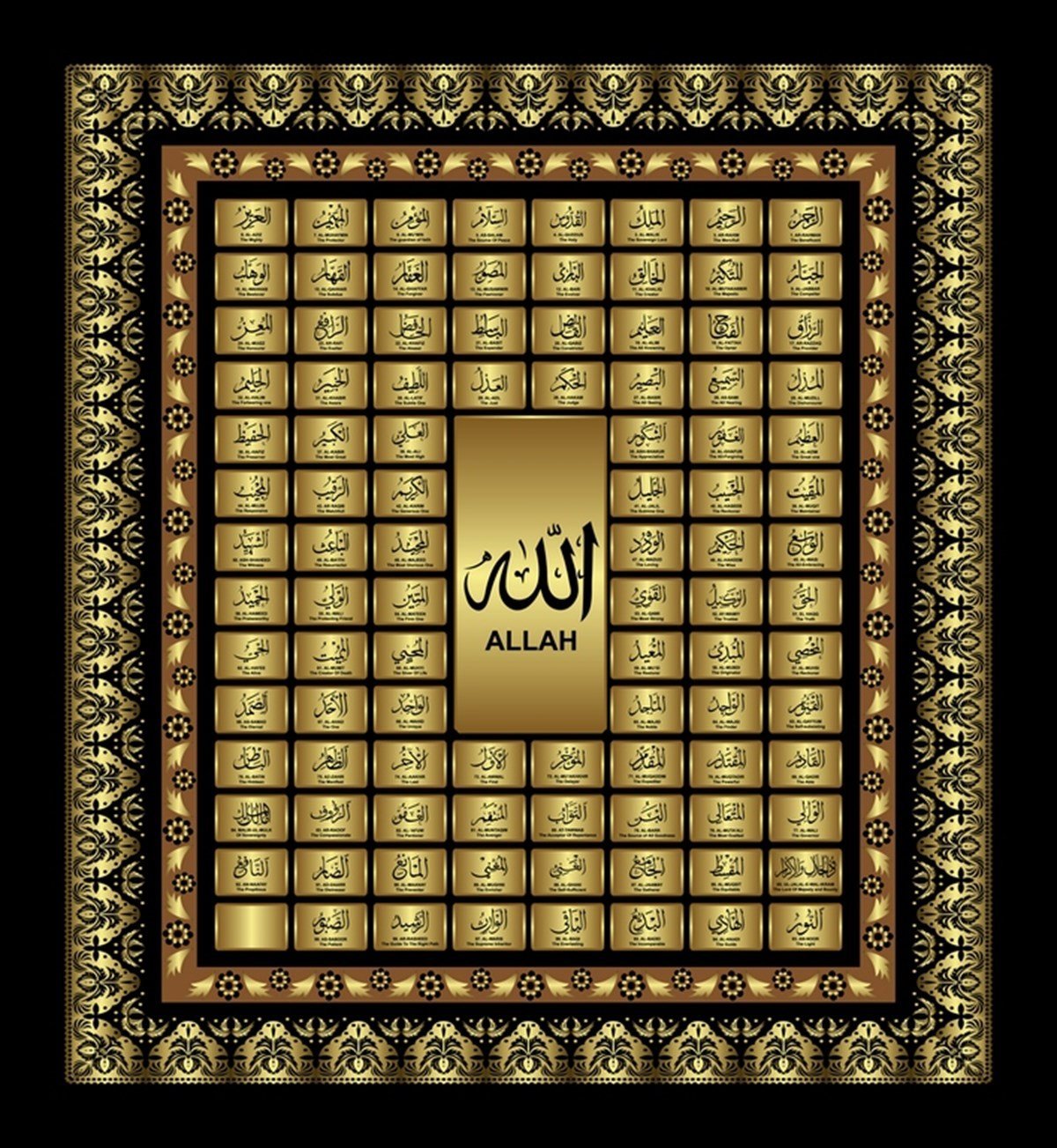 Allahın 99 İsmi - Dini Kanvas Tablo