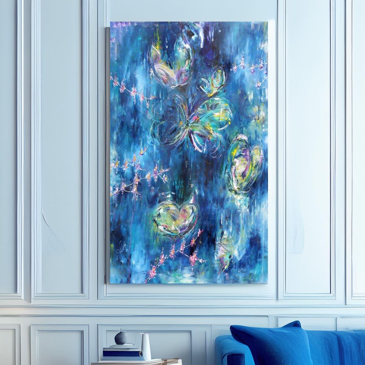 Blue Butterfly Yağlı Boya Dokulu TabloYağlı Boya Dokulu Soyut TablolarTablolife