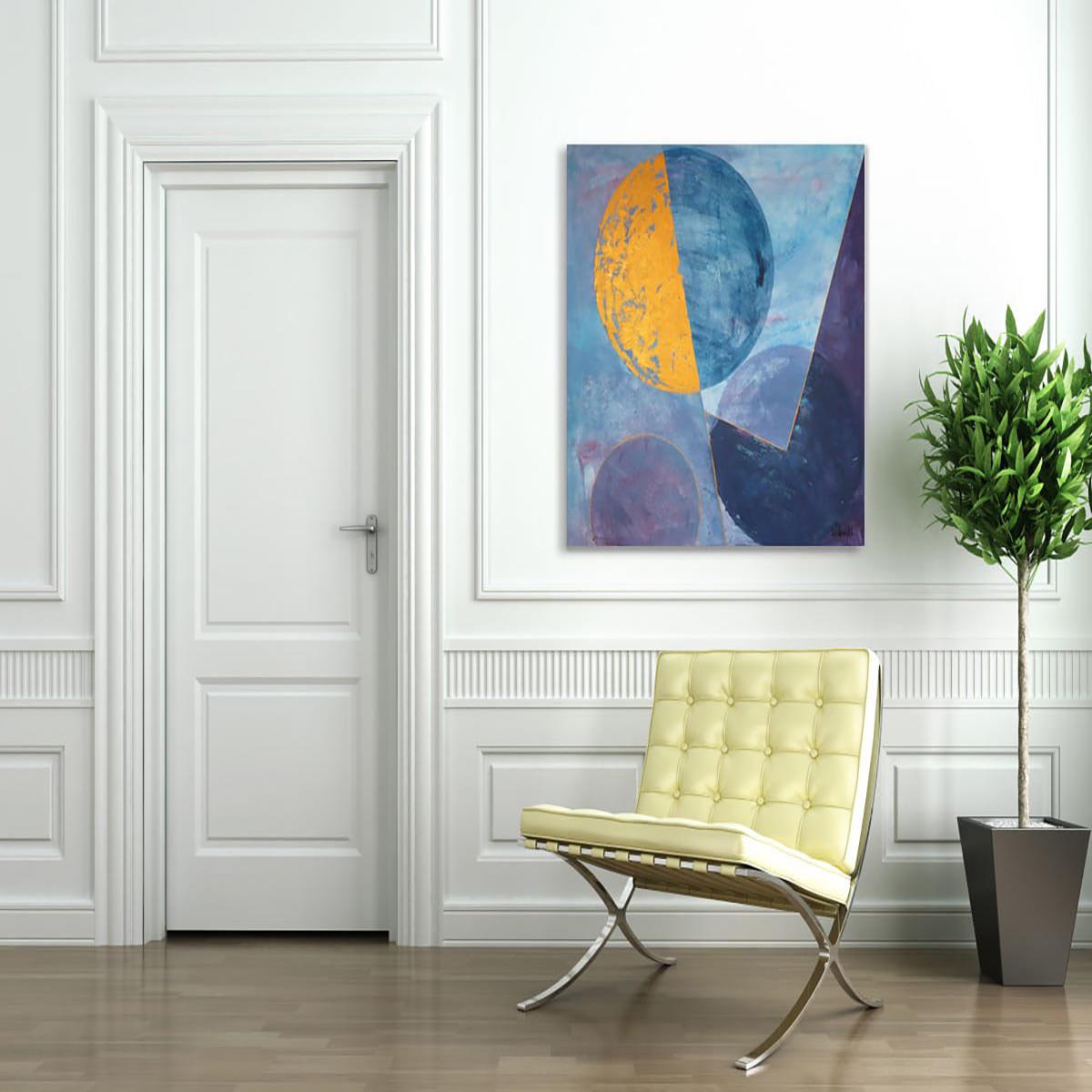 Blue Full Moon - Yağlı Boya Dokulu TabloYağlı Boya Dokulu Soyut TablolarTablolife.com