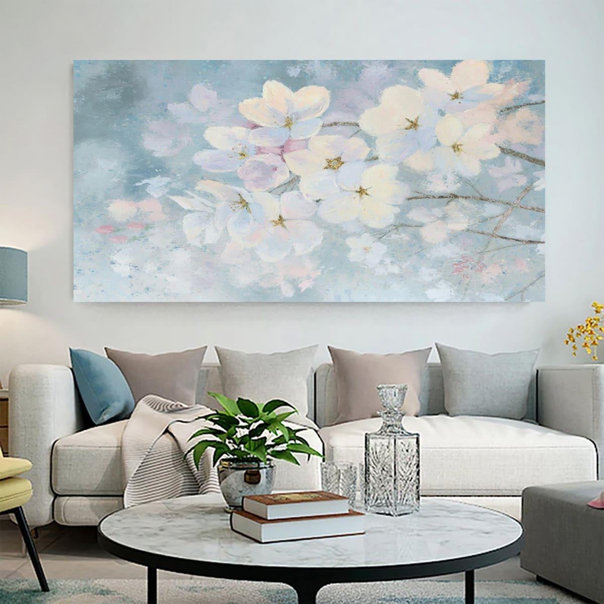 Cherry Blossoms Yağlı Boya Dokulu TabloYağlı Boya Dokulu Çiçek TablolarıTablolife