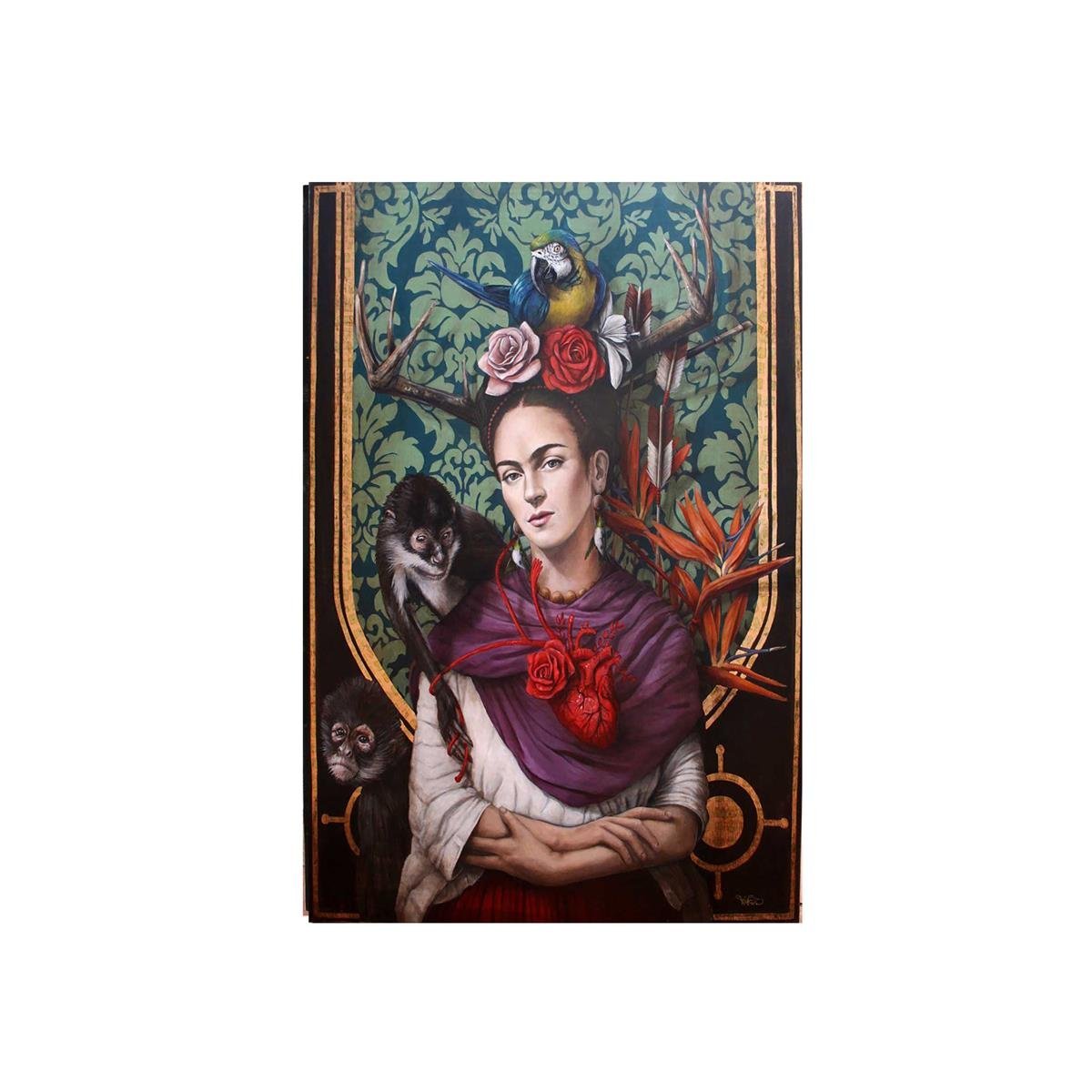 Frida Kahlo With Monkeys Yağlı Boya Dokulu TabloYağlı Boya Dokulu Kadın Temalı TablolarTablolife.com