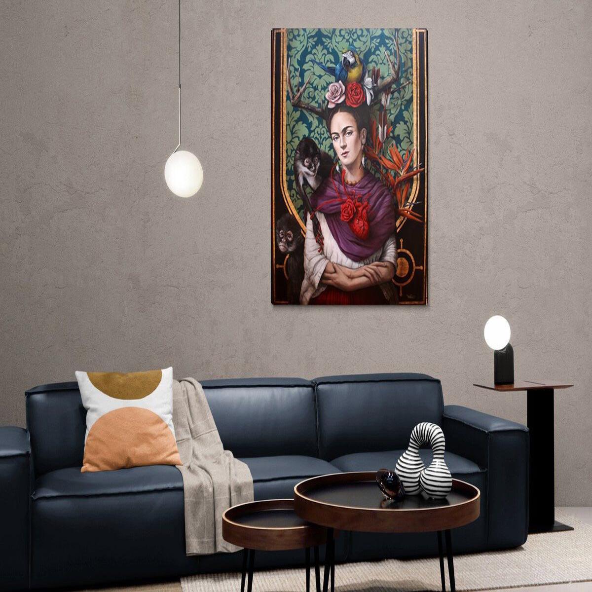 Frida Kahlo With Monkeys Yağlı Boya Dokulu TabloYağlı Boya Dokulu Kadın Temalı TablolarTablolife.com