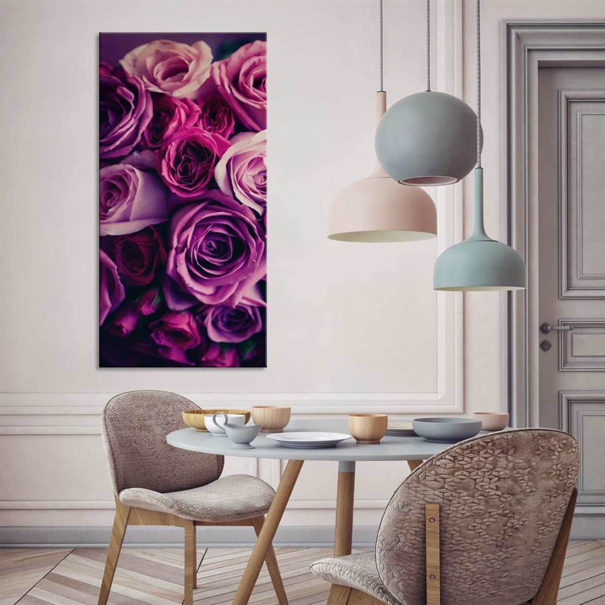 Pembe Mor Güller Kanvas TabloÇiçekTablolife.com