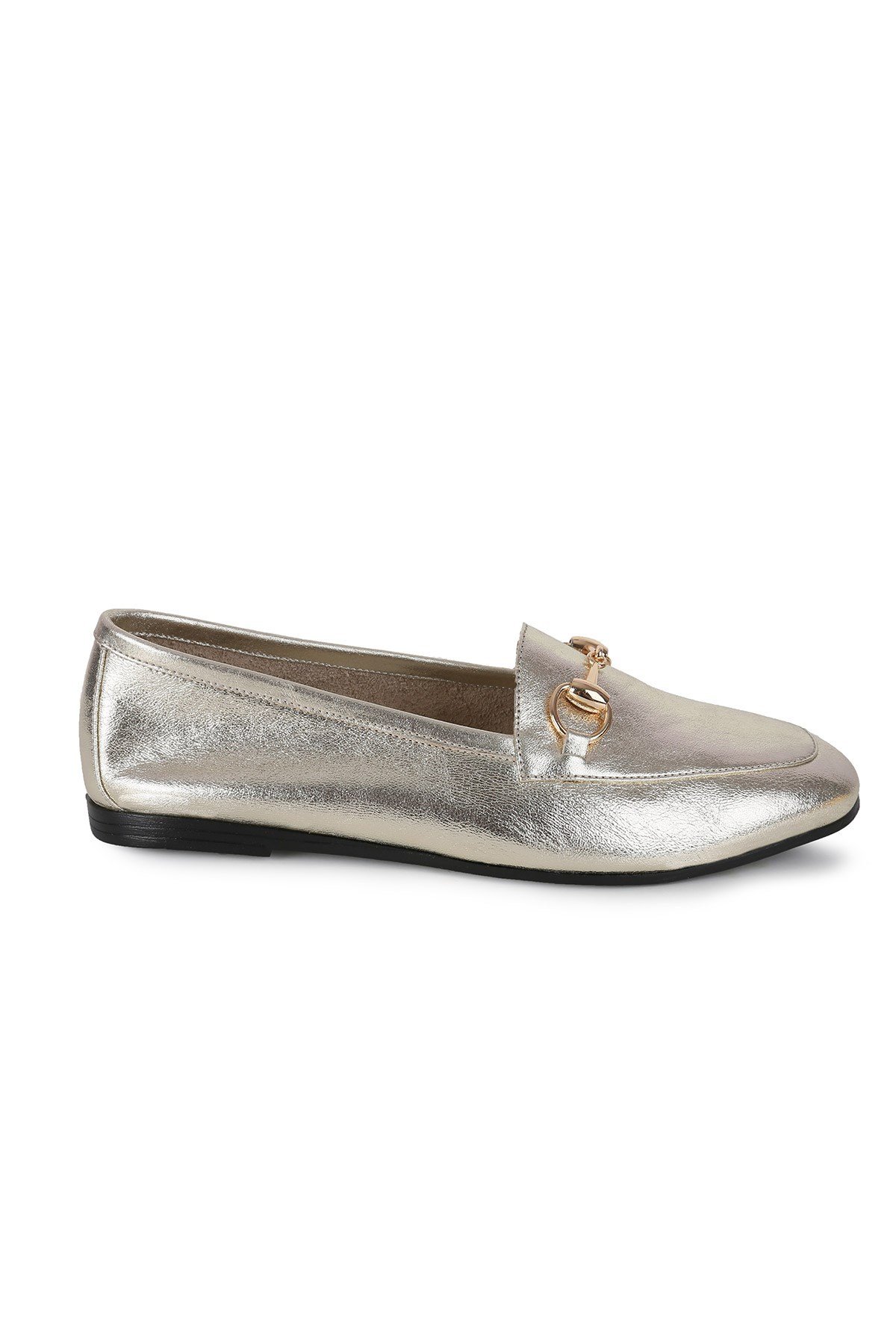 Glaza Kadın Altın Hakiki Deri Loafer Babet 