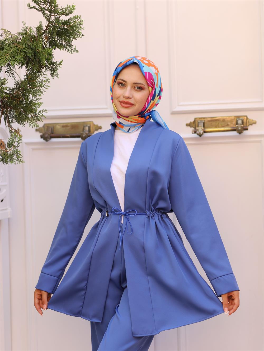 BELDEN BÜZME ABAYA TAKIM İNDİGO