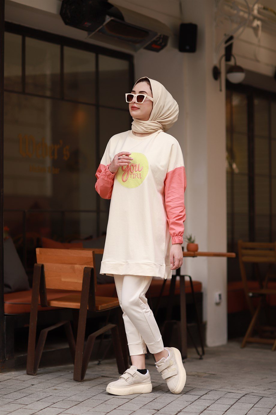 BEYOUTİFUL YAZILI SWEAT TAKIM BEJ