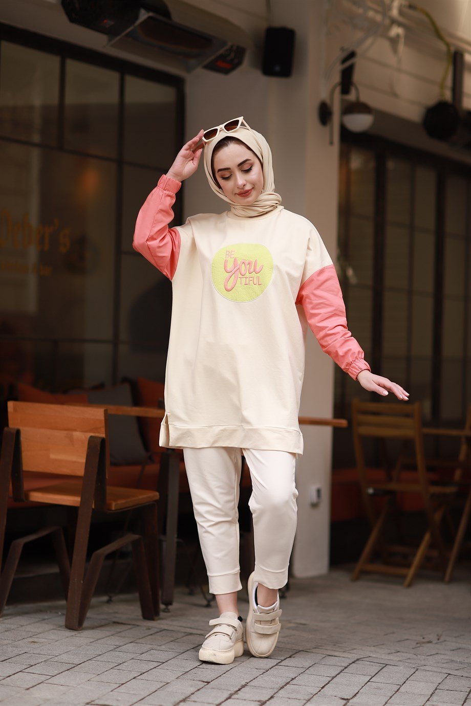 BEYOUTİFUL YAZILI SWEAT TAKIM BEJ