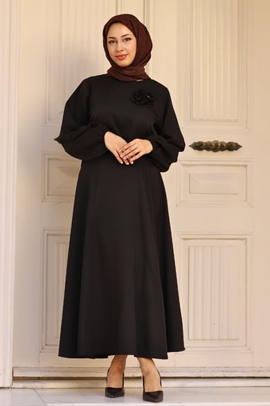 Çiçek Detaylı Takım Siyah