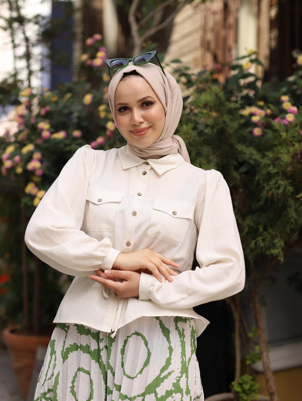 ETEĞİ DESENLİ CROP TAKIM YEŞİL