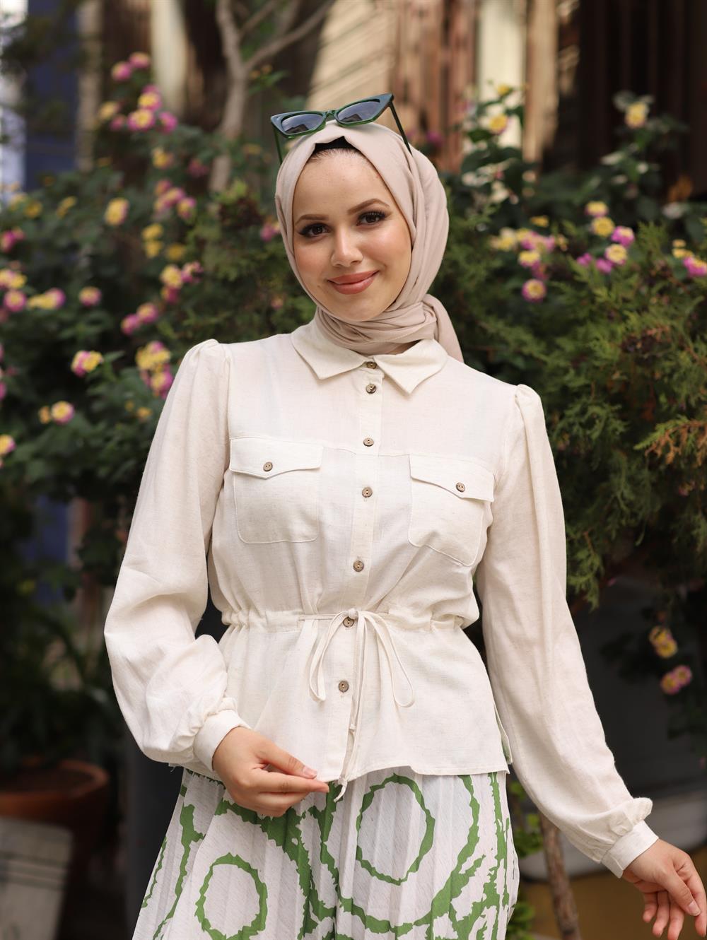 ETEĞİ DESENLİ CROP TAKIM YEŞİL