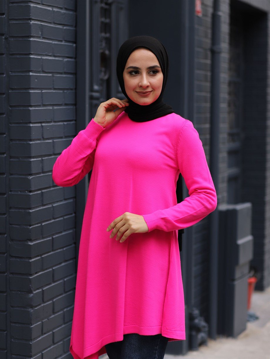 ETEĞİ VOLENLİ TRİKO TUNİK PEMBE