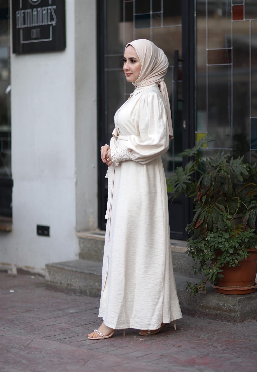 MONA KETEN ELBİSE BEYAZ