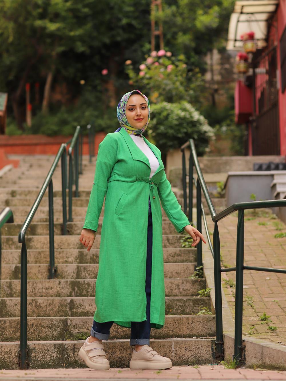 ÖNDEN BAĞLAMALI TESETTÜR KAP YEŞİL
