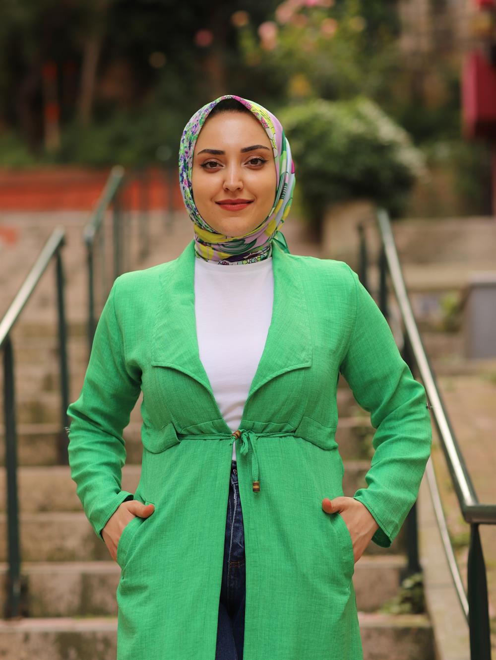 ÖNDEN BAĞLAMALI TESETTÜR KAP YEŞİL