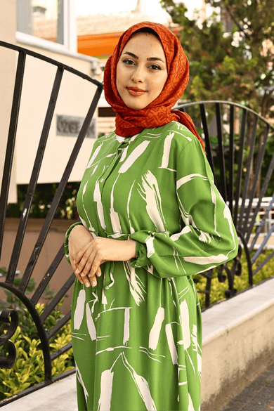 PASTEL DETAYLI ELBİSE YEŞİL