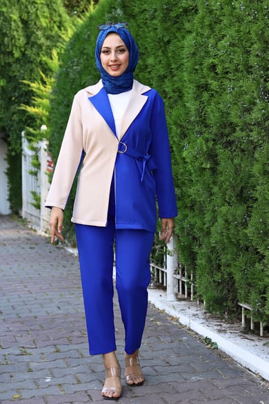 SARA  KRUVAZE YAKA CEKETLİ TAKIM MAVİ