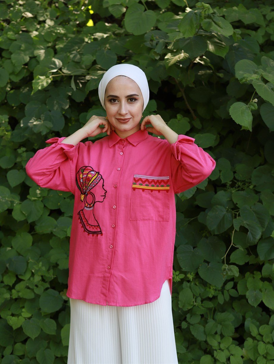 YÜZ DESENLİ GÖMLEK FUŞYA