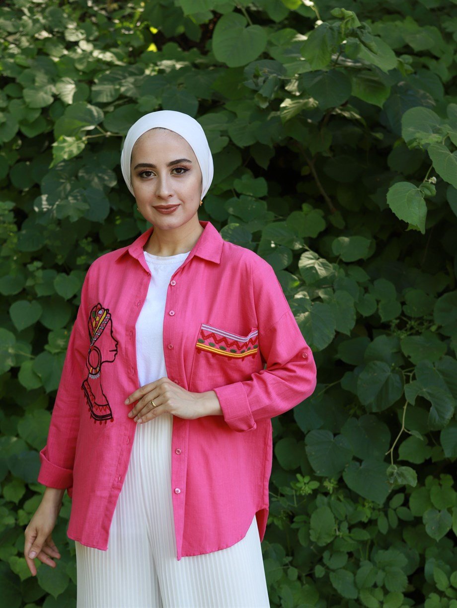 YÜZ DESENLİ GÖMLEK FUŞYA