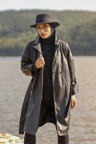 ZARA DERİ TRENÇ SİYAH