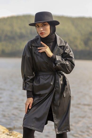 ZARA DERİ TRENÇ SİYAH