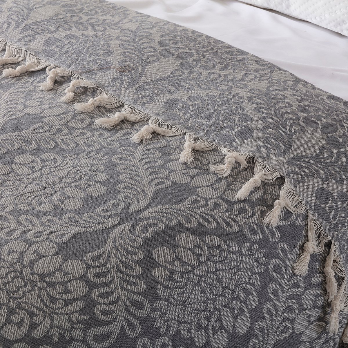  Damask Desenli Çift Kişilik Yatak Örtüsü Jakarlı 200x230 Cm Füme