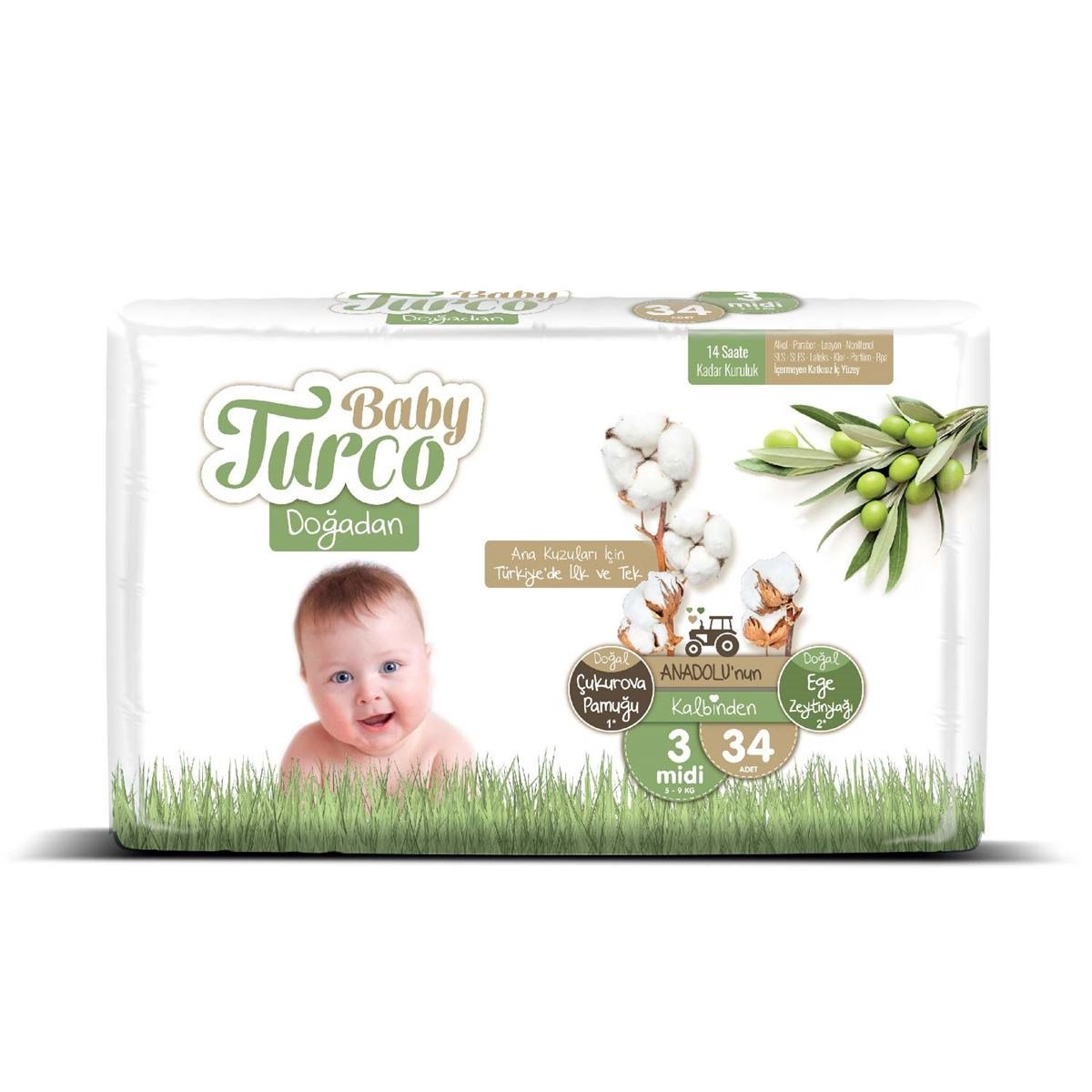 Baby Turco Doğadan Bebek Bezi 3 Numara Midi 34 Adet