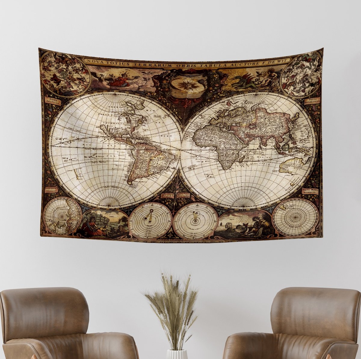 Vagonik Antik Dünya Doncker Deniz Atlası Dünya Haritası Duvar Örtüsü Halısı 140 X 100 Cm-70x100 Cm