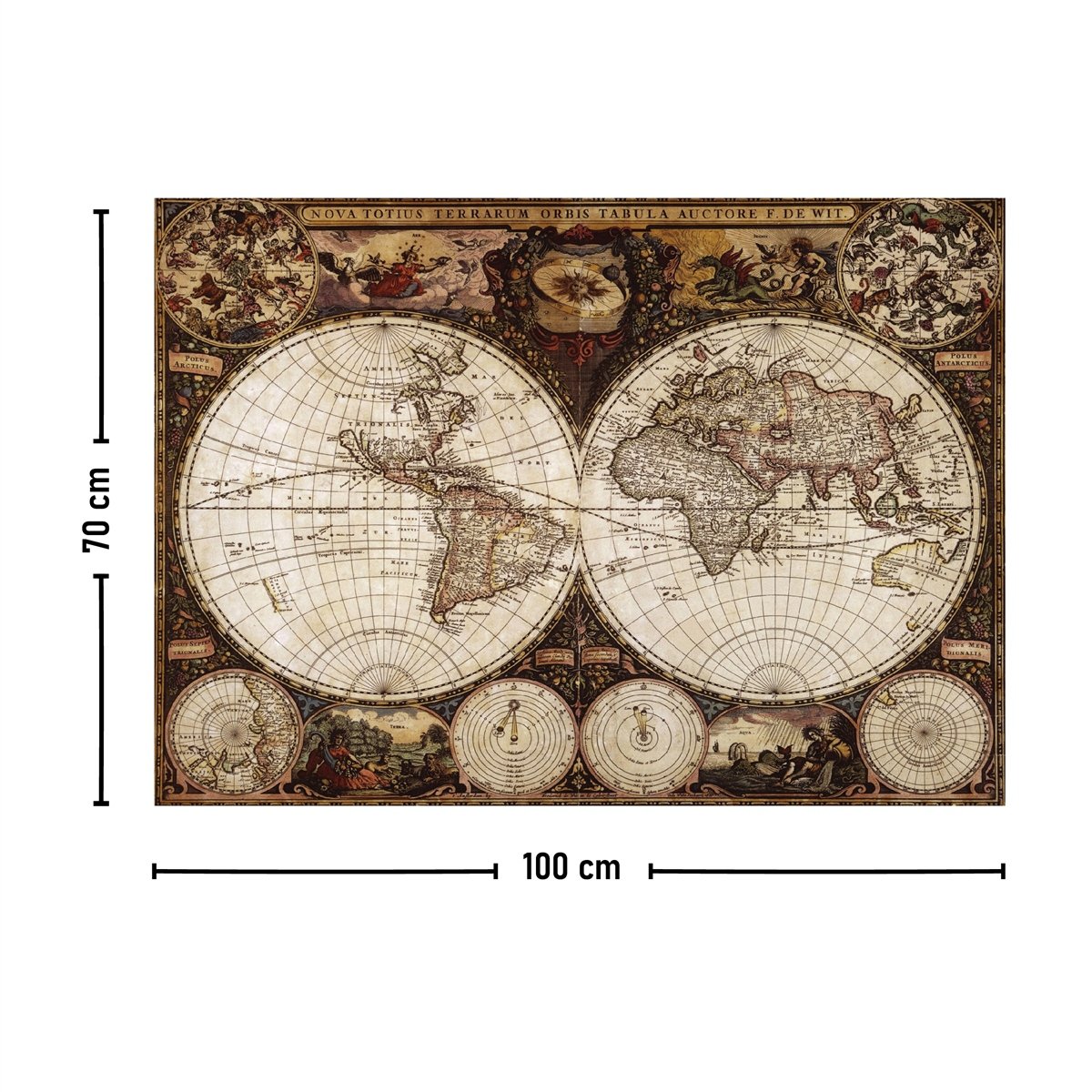 Vagonik Antik Dünya Doncker Deniz Atlası Dünya Haritası Duvar Örtüsü Halısı 140 X 100 Cm-70x100 Cm