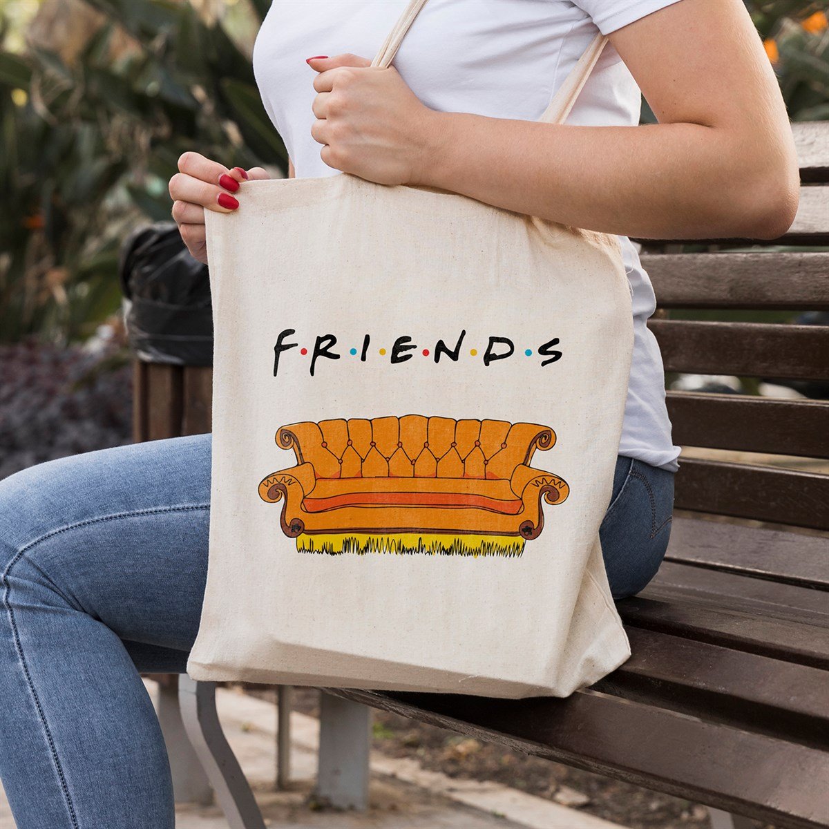 Vagonik Friends Baskılı Ham Bez Kanvas Çanta