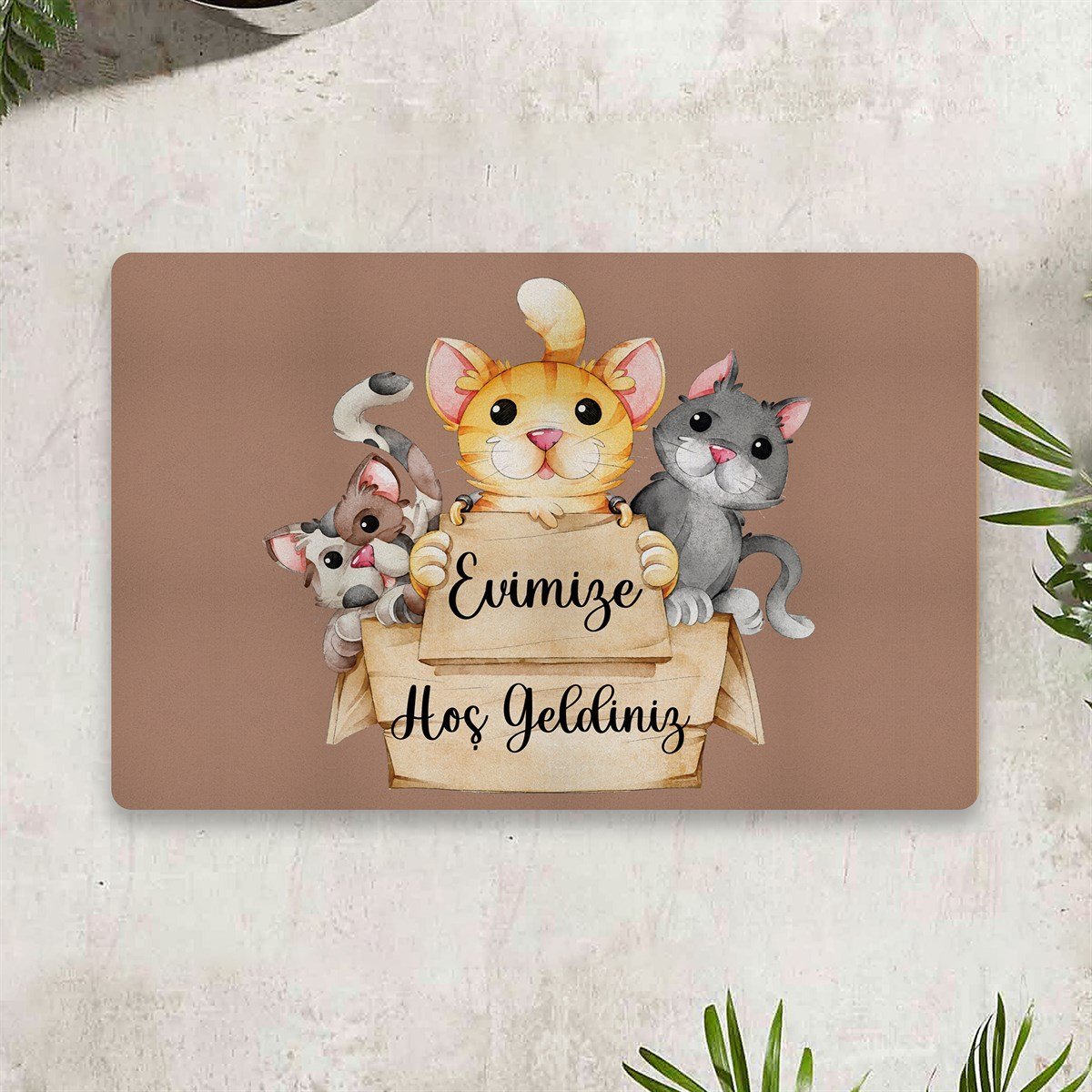 Vagonik Kedi Temalı Dijital Baskılı 50x70cm Dekoratif Çok Amaçlı Iç Ve Dış Kapı Paspası