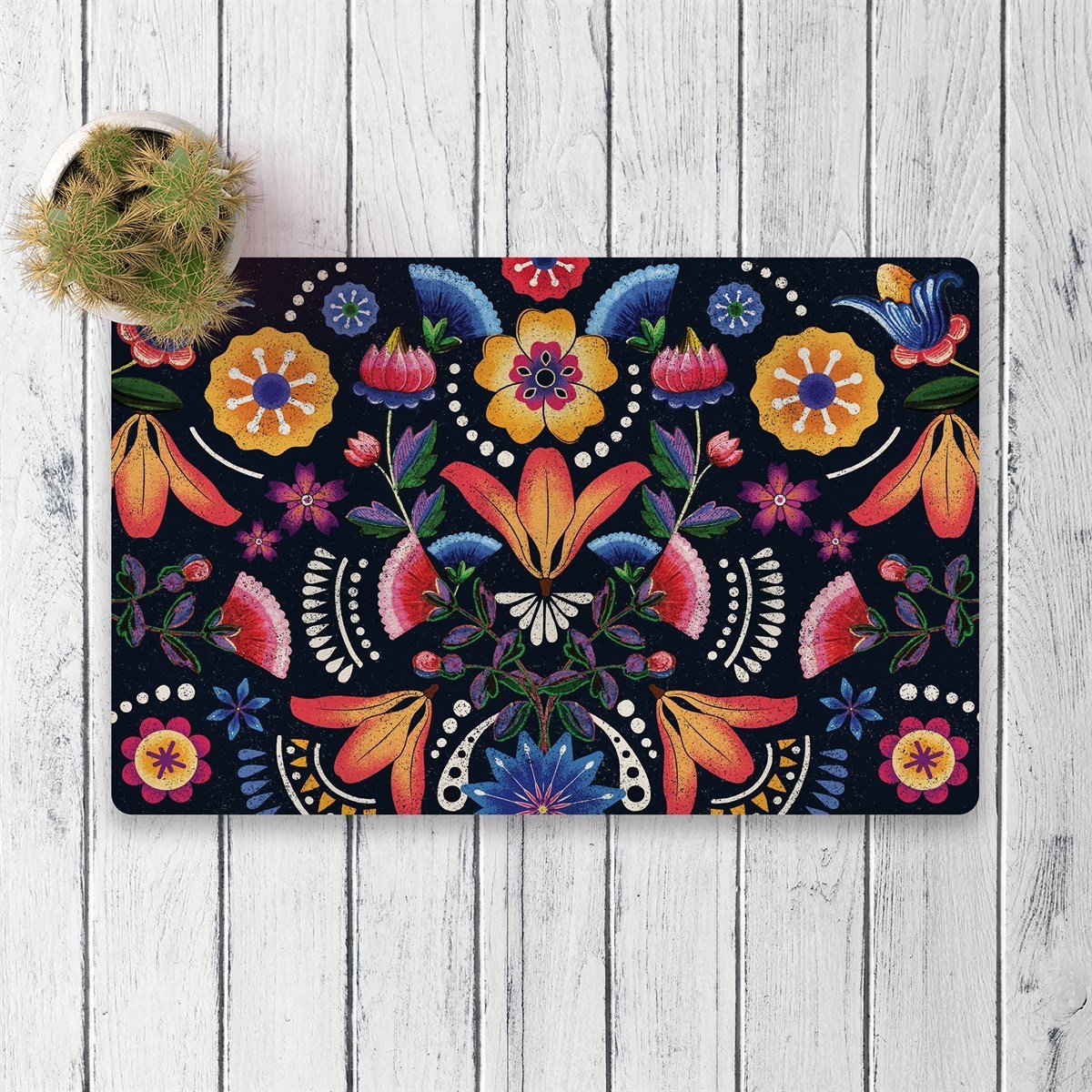Vagonik Meksika Etnik Desenli Dijital Baskılı 50x70cm Dekoratif Çok Amaçlı Iç Ve Dış Kapı Paspası