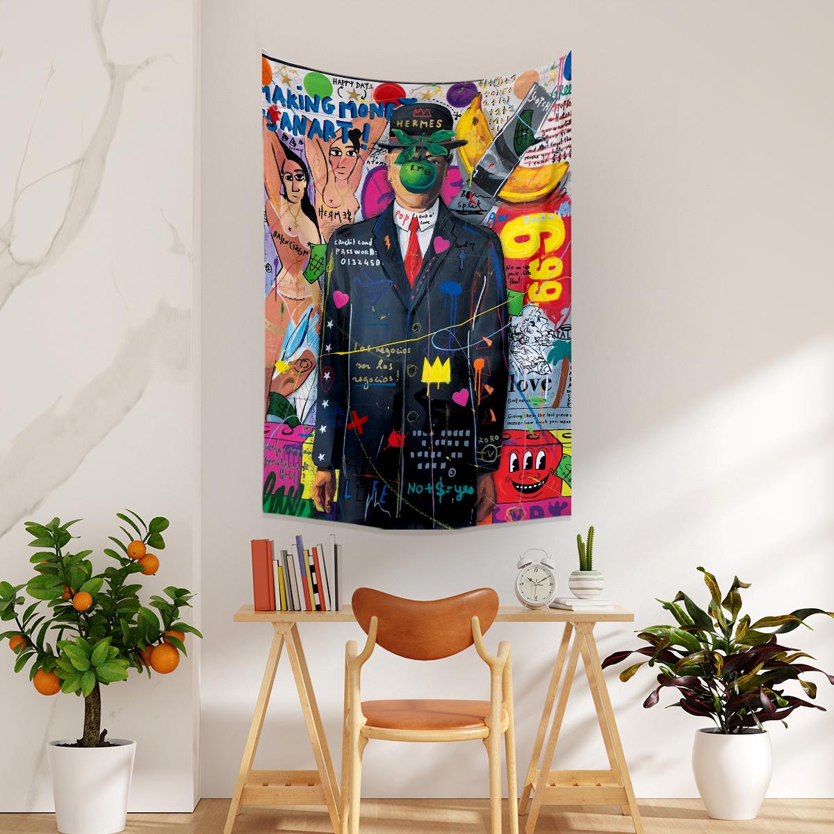 Vagonik Pop Art Rene Magritte Adamın Oğlu 2 Grafiti Duvar Örtüsü Halısı 70x100, 100x140, 140x200