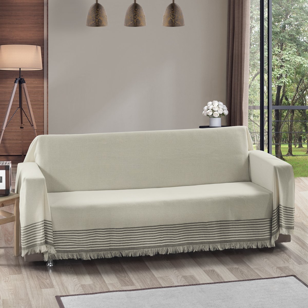 Vagonik Royal Kolları Örten Battal Boy 180 X 310 Çekyat Koltuk Kanepe Örtüsü - Krem