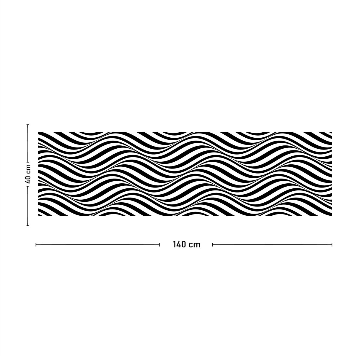 Vagonik Siyah Beyaz Dalga Desenli Dijital Baskılı Runner 140x40 cm