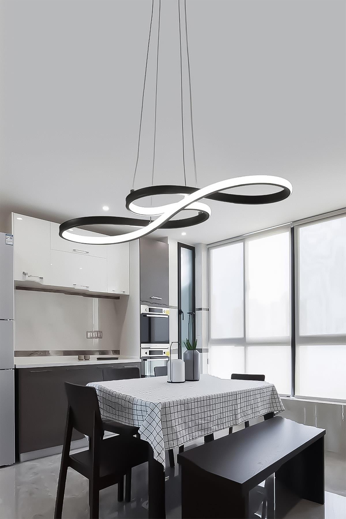Modern Rimaldo Siyah Sarkıt Led Beyaz Power Ledli Salon Mutfak Oda Hol Ledli Avize