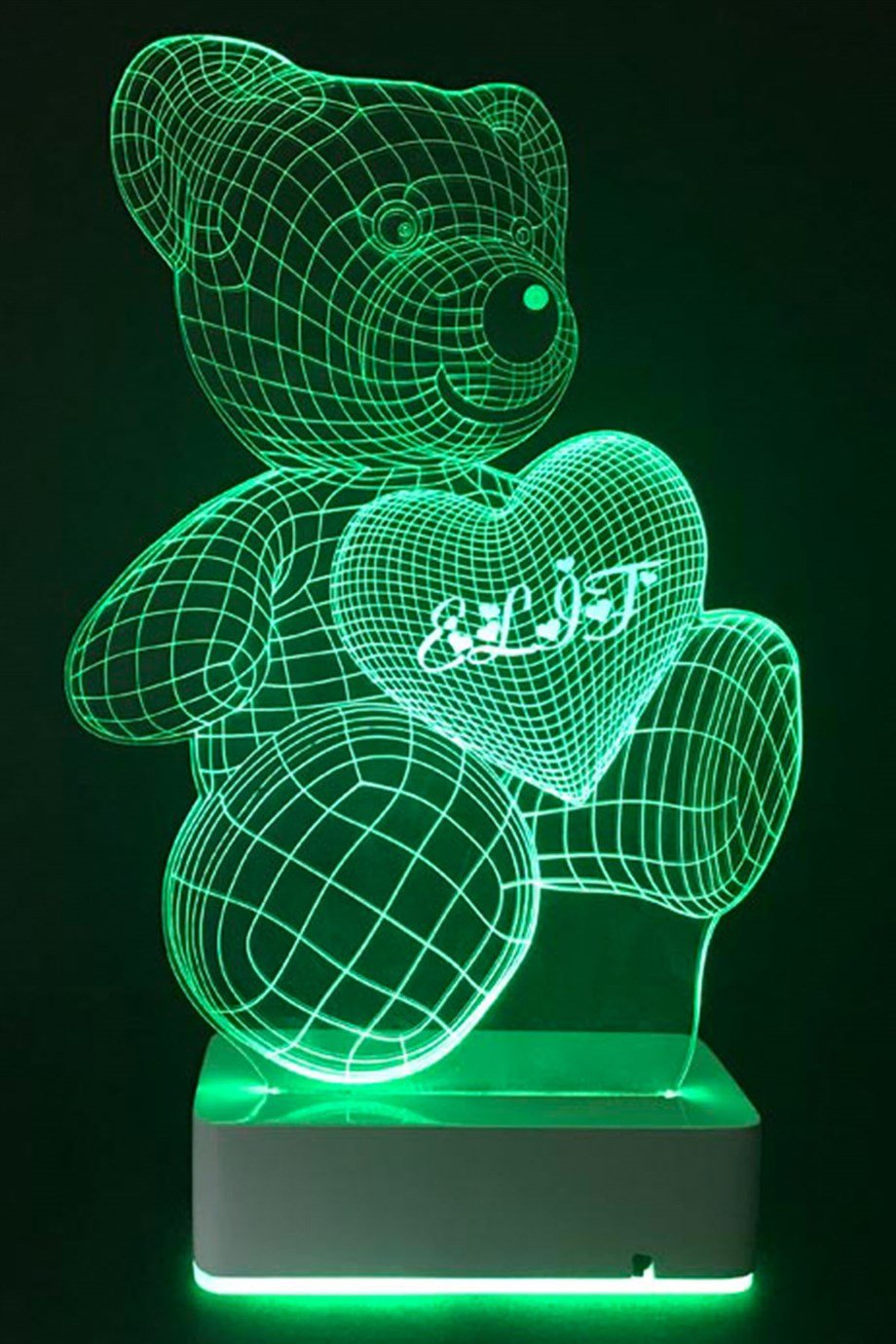 Kişiye Özel 3D Aşk Ayıcık 16 Renk Dekoratif Led Lamba