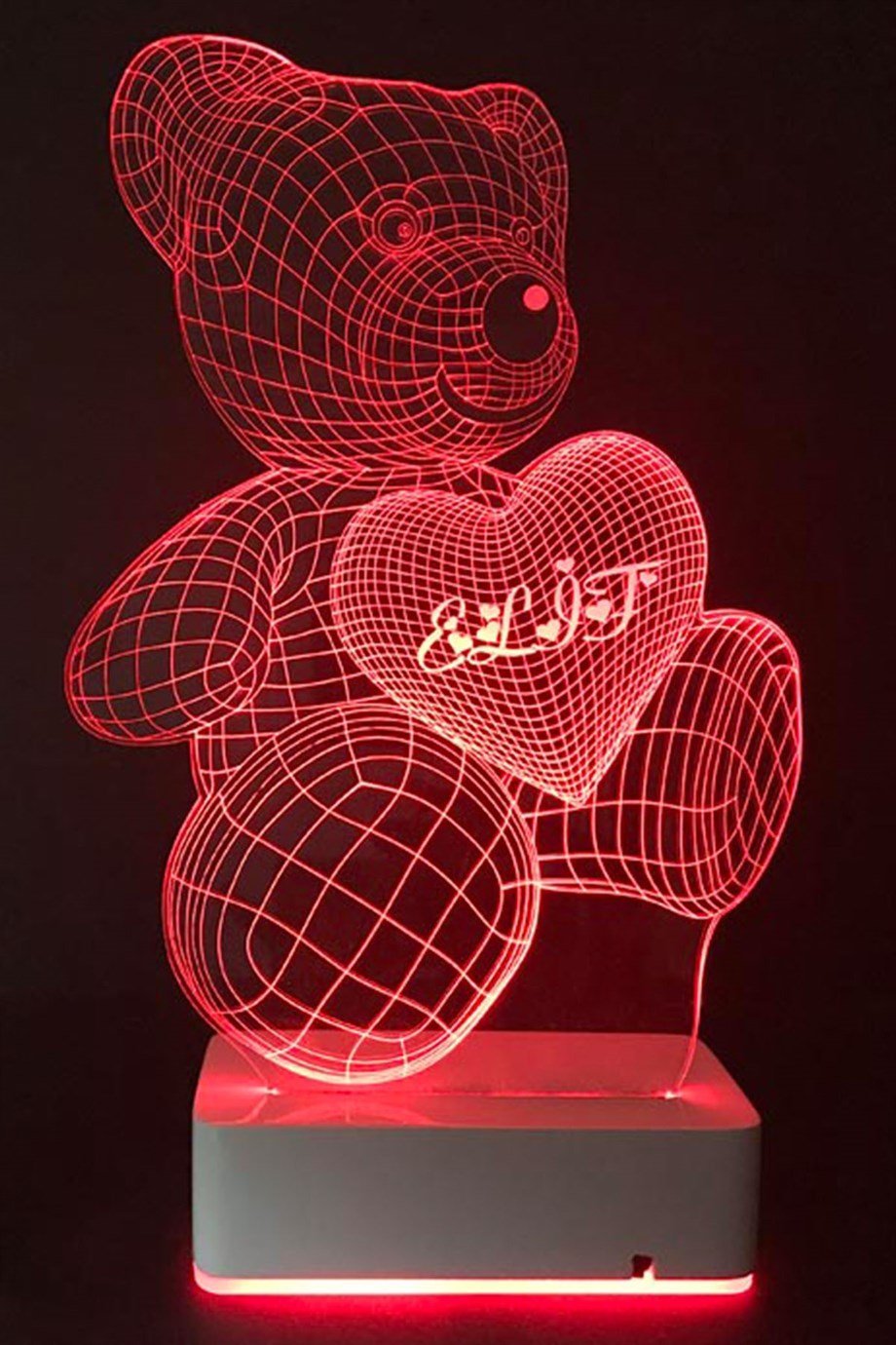 Kişiye Özel 3D Aşk Ayıcık 16 Renk Dekoratif Led Lamba