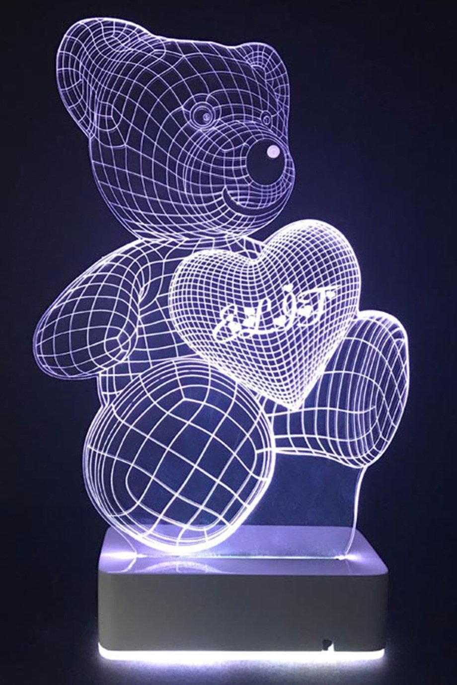 Kişiye Özel 3D Aşk Ayıcık 16 Renk Dekoratif Led Lamba
