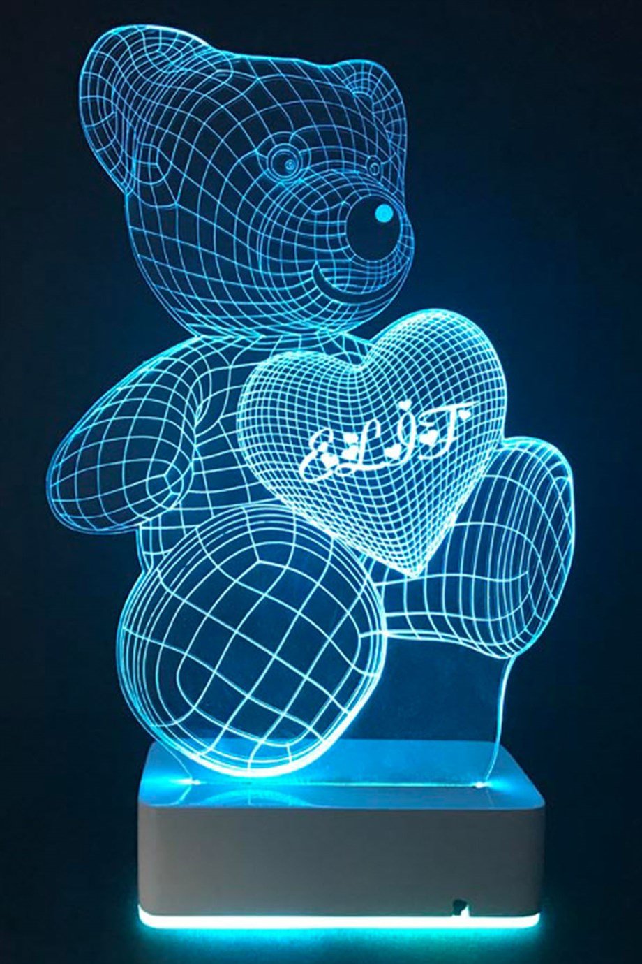 Kişiye Özel 3D Aşk Ayıcık 16 Renk Dekoratif Led Lamba