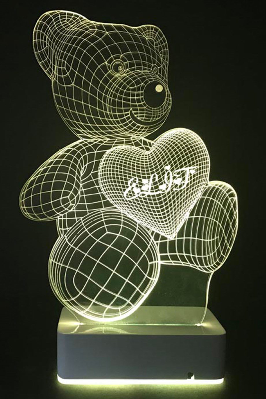 Kişiye Özel 3D Aşk Ayıcık 16 Renk Dekoratif Led Lamba