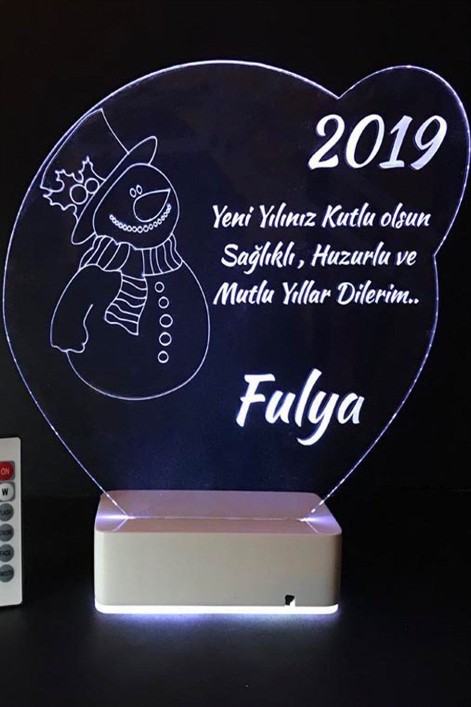 Kişiye Özel 3D Kardan Adam Kalp 16 Renk Dekoratif Led Lamba